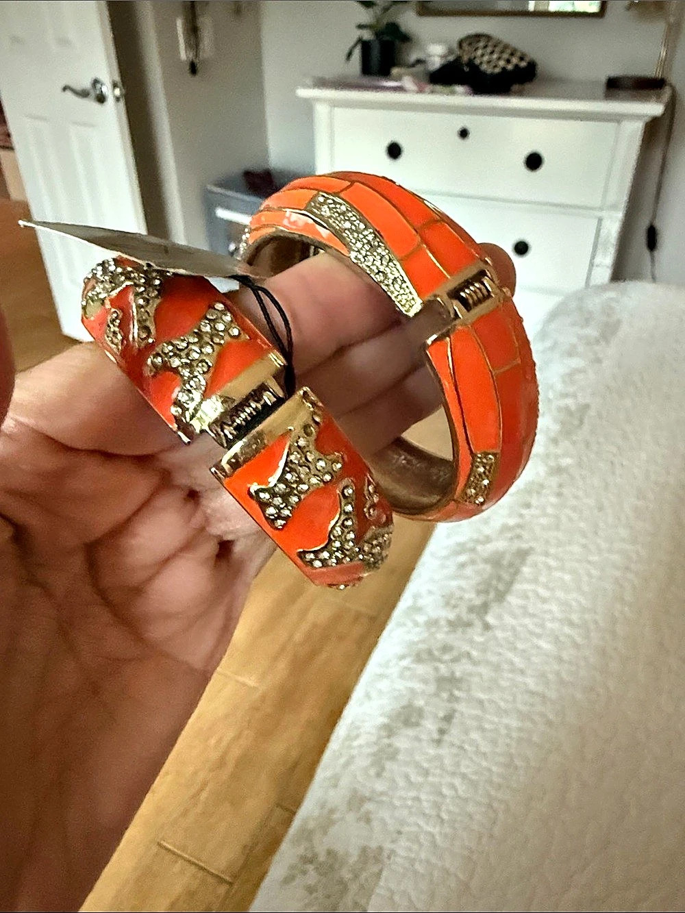 Seymii Orange & Gold Hinged Cuff Bracelet Set NWT